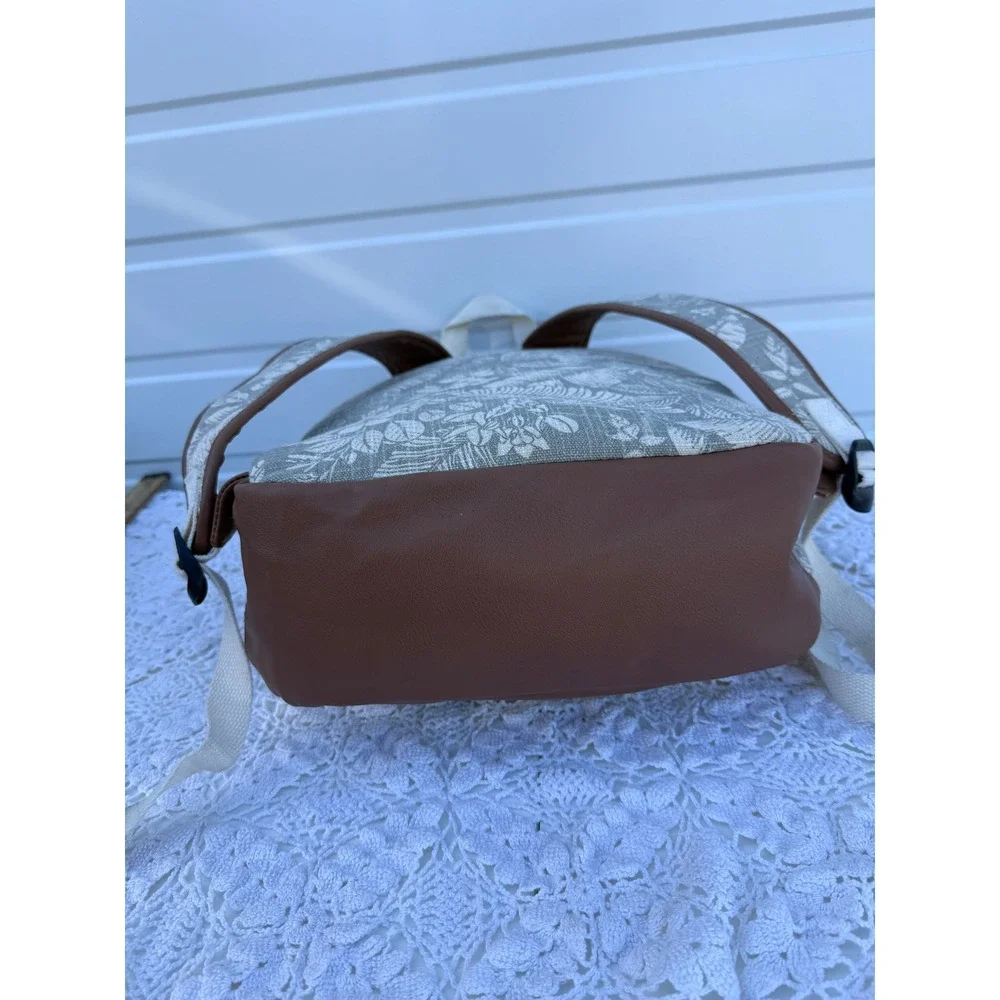 Wild‎ Fable Mini Backpack Beige Floral Canvas Brown Trim Small Casual Bag